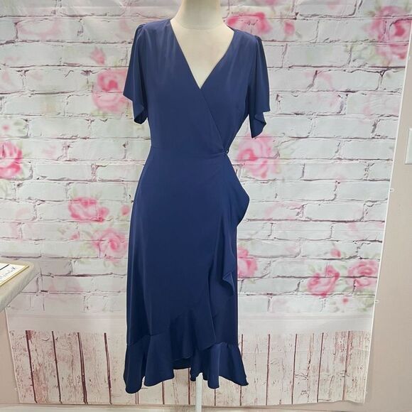 Chelsea28 navy true wrap flutter dress - Picture 2 of 11